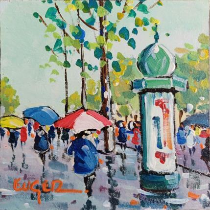 Painting  PLUIE SUR LES CHAMPS ELYSEES by Euger | Painting Figurative Acrylic Landscapes, Life style, Urban