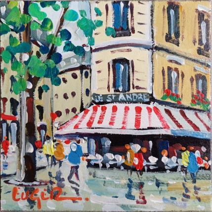 Painting TERRASSE LE SAINT ANDRE A PARIS by Euger | Painting Figurative Acrylic Life style, Urban