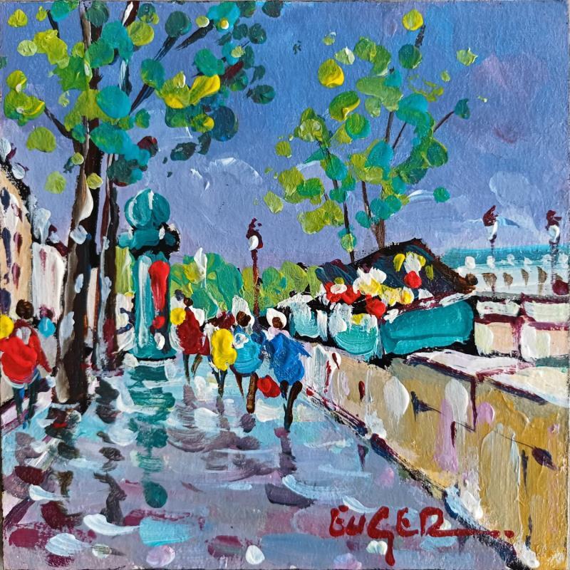 Gemälde LES QUAIS RIVE GAUCHE A PARIS von Euger | Gemälde Figurativ Landschaften Urban Alltagsszenen Acryl