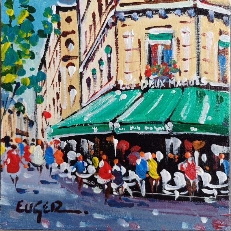 Gemälde TERRASSE DES DEUX MAGOTS A PARIS von Euger | Gemälde Figurativ Urban Alltagsszenen Acryl
