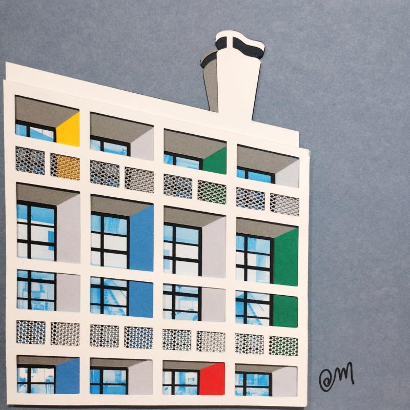 Painting UH Le corbusier Grey by Marek | Painting Subject matter Urban Architecture Minimalist Cardboard Acrylic Gluing