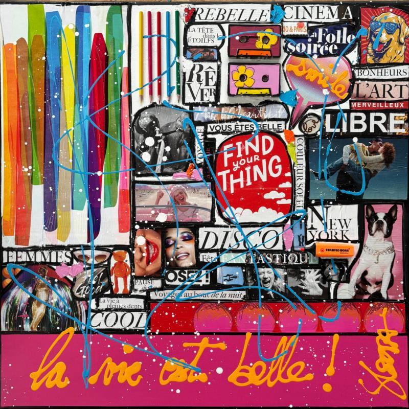 Peinture La vie est belle  par Costa Sophie | Tableau Pop-art Acrylique Collage Upcycling