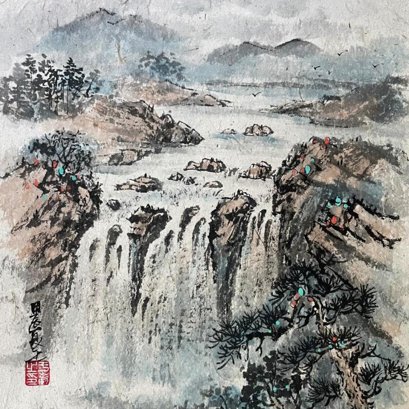 Painting WaterFall  by Yu Huan Huan | Painting Figurative Landscapes Nature Still-life Ink