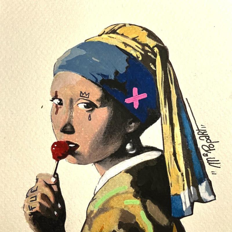 Peinture la jeune fille a la chuppa chups par MR.P0pArT | Tableau Pop-art Aquarelle, Posca Portraits