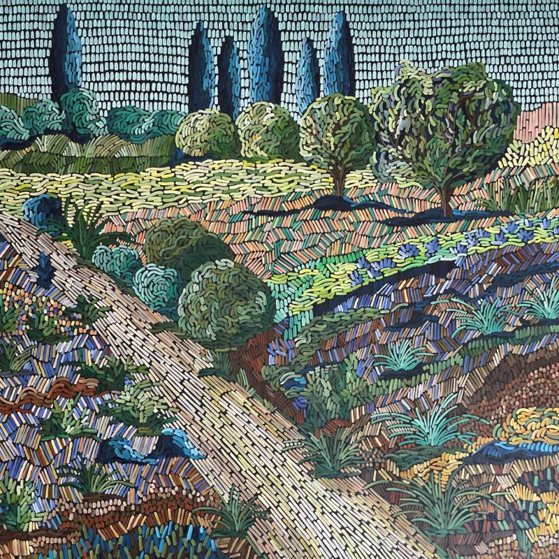 Gemälde in the shade of cypress trees von Dmitrieva Daria | Gemälde Impressionismus Landschaften Natur Acryl