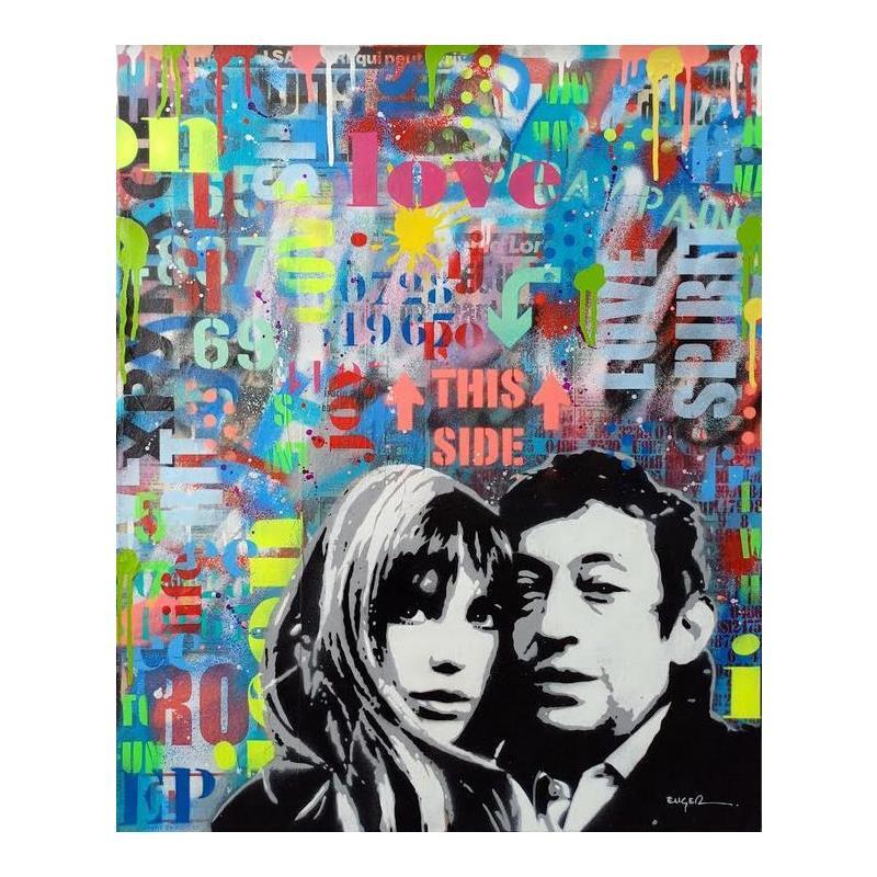 Painting Jane et Serge by Euger Philippe | Painting Pop-art Portrait Pop icons Graffiti Acrylic Gluing