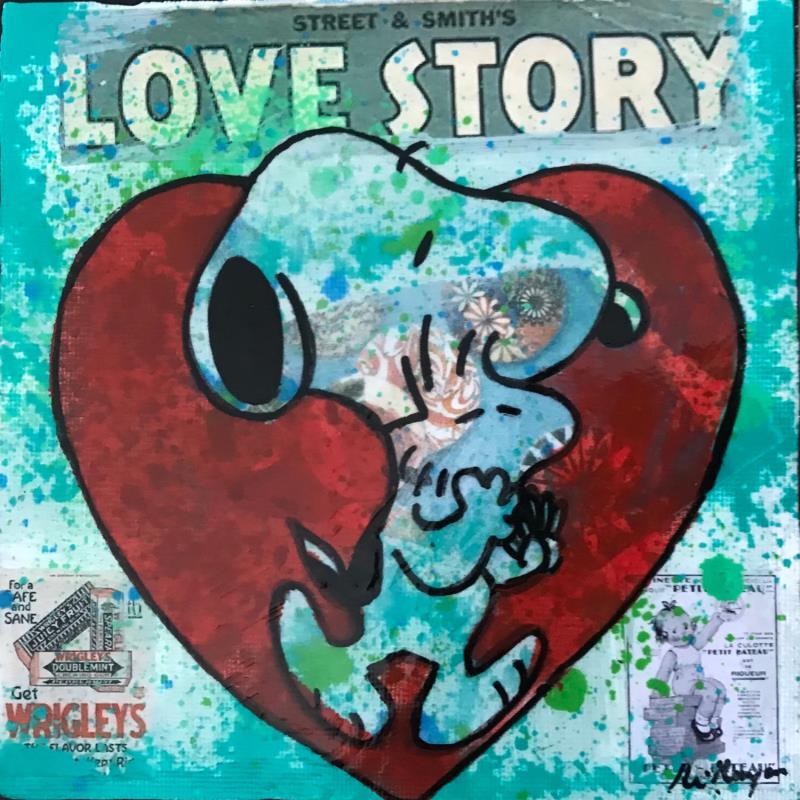 Gemälde Snoopy love story von Kikayou | Gemälde Pop-Art Pop-Ikonen Graffiti Acryl Collage