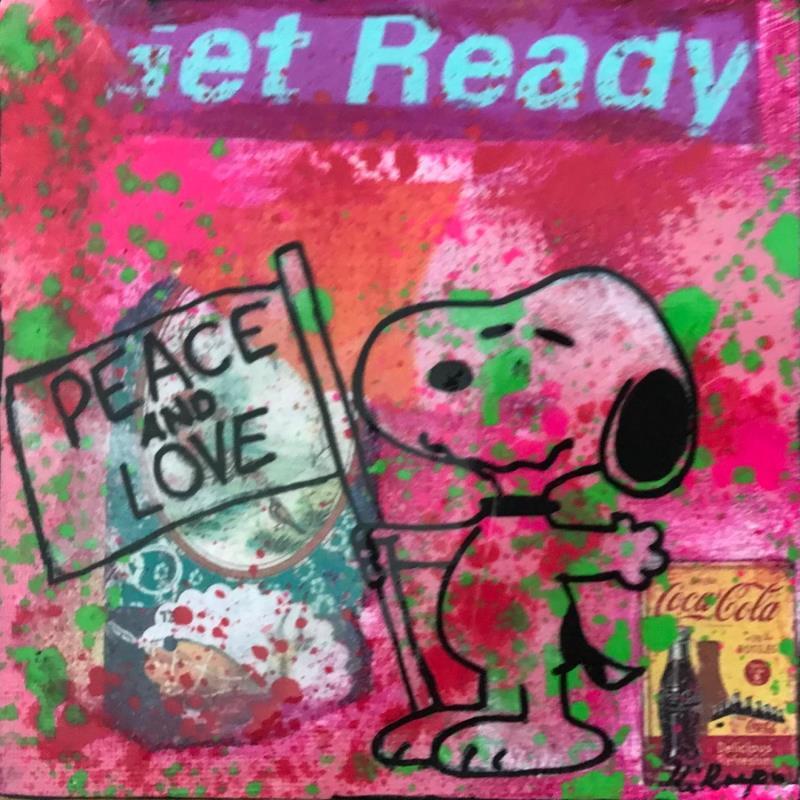 Painting Snoopy peace And love by Kikayou | Painting Pop-art Pop icons Graffiti Acrylic Gluing