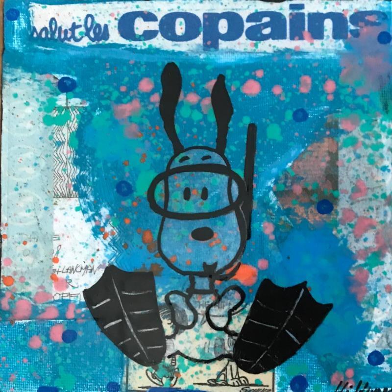 Painting Snoopy snorkling by Kikayou | Painting Pop-art Pop icons Graffiti Acrylic Gluing