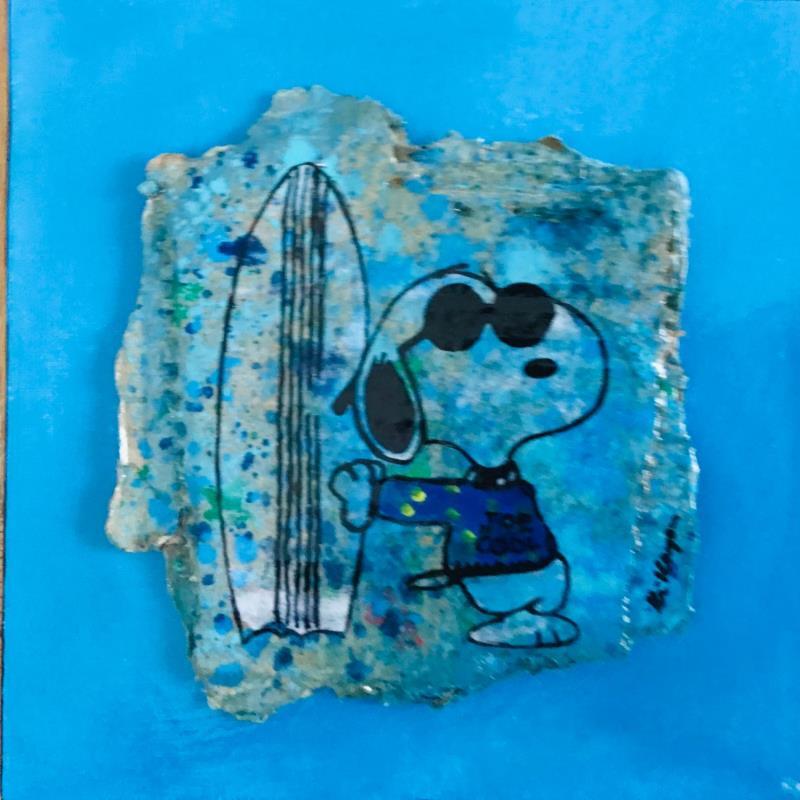 Peinture Snoopy surf par Kikayou | Tableau Pop-art Icones Pop Graffiti Carton Acrylique Collage