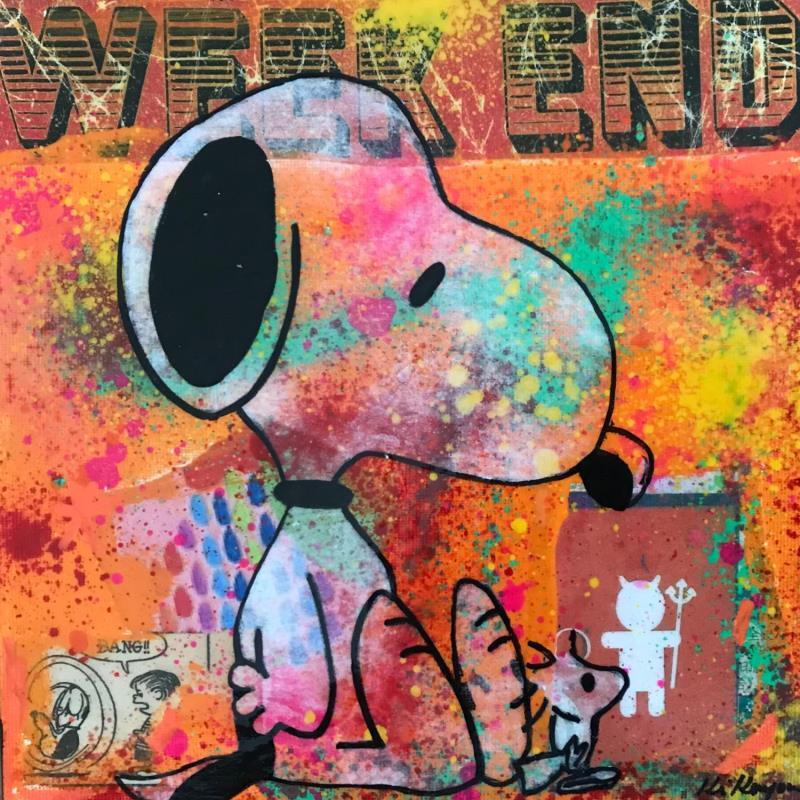 Painting Snoopy week end by Kikayou | Painting Pop-art Pop icons Graffiti Acrylic Gluing