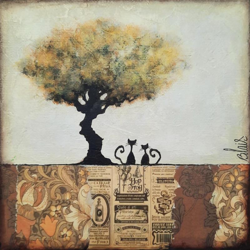 Peinture L'arbre à chats par Blais Delphine | Tableau Art Singulier Paysages Acrylique Collage