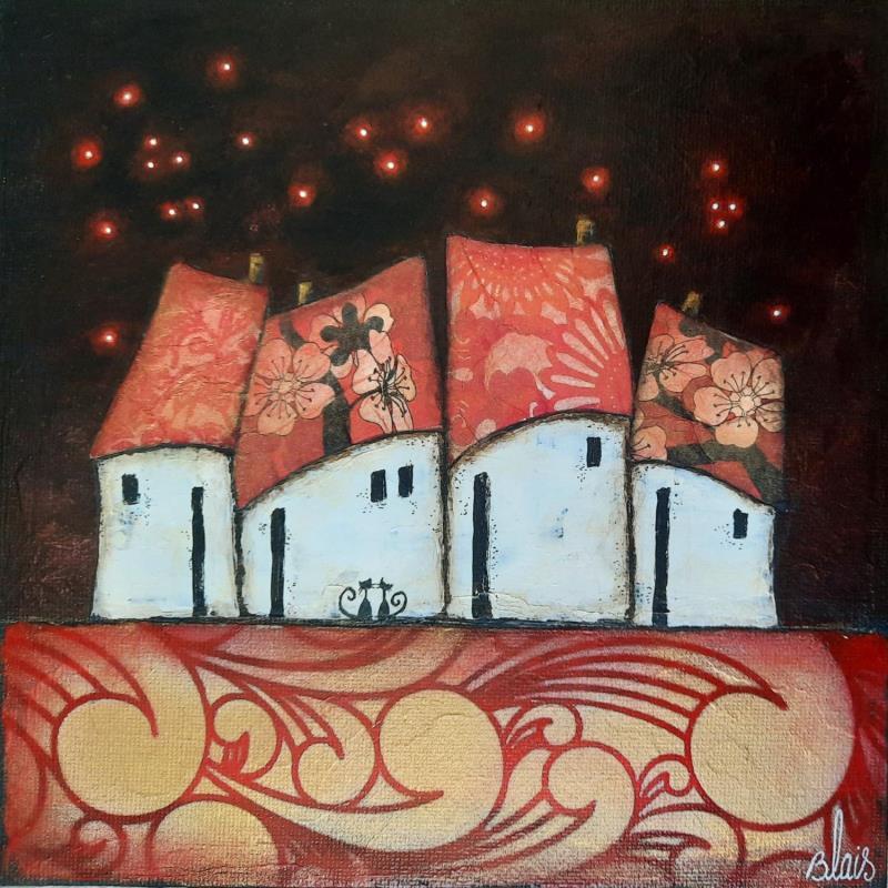 Gemälde Nuit étoilée von Blais Delphine | Gemälde Art brut Landschaften Acryl Collage