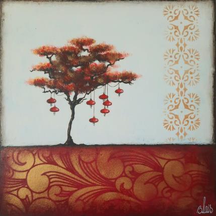 Gemälde L'arbre rouge von Blais Delphine | Gemälde Art brut Acryl, Collage Landschaften