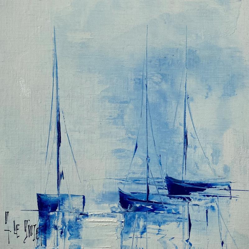 Painting Les 3 mats blue n°5 NV by Le Diuzet Albert | Painting Figurative Marine Oil