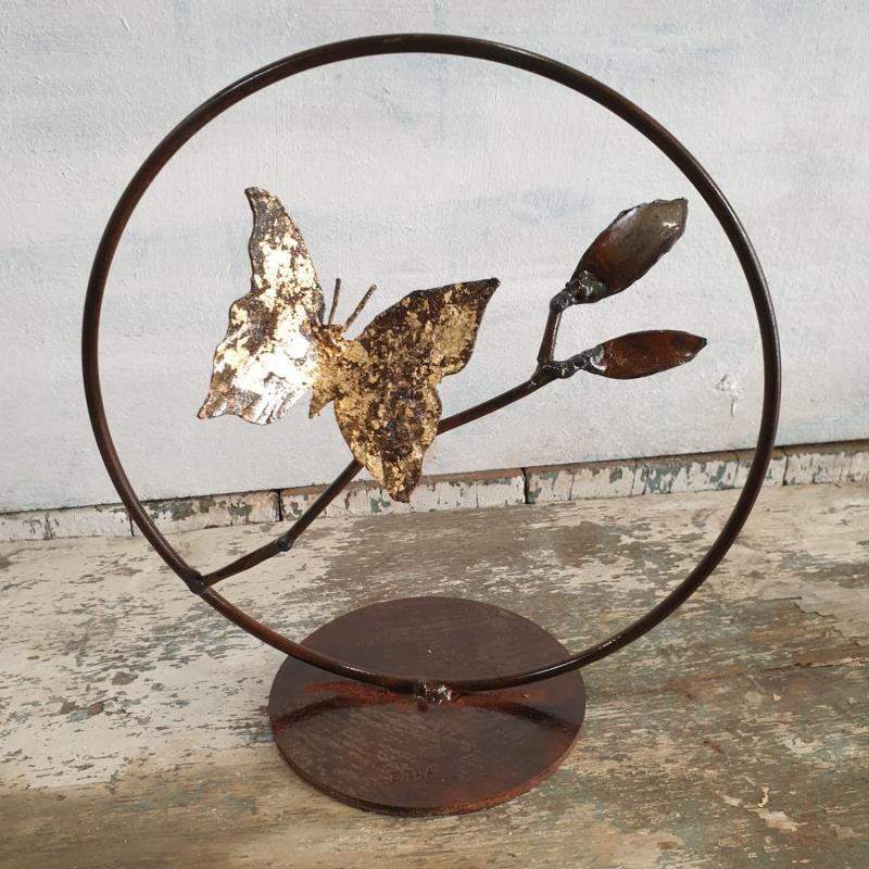 Sculpture papillon sur branche by Eres Nicolas | Sculpture Figurative Animals Metal