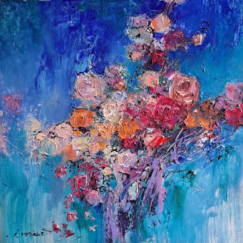 Peinture Flowers and Blue  par Petras Ivica | Tableau Impressionnisme Huile Paysages