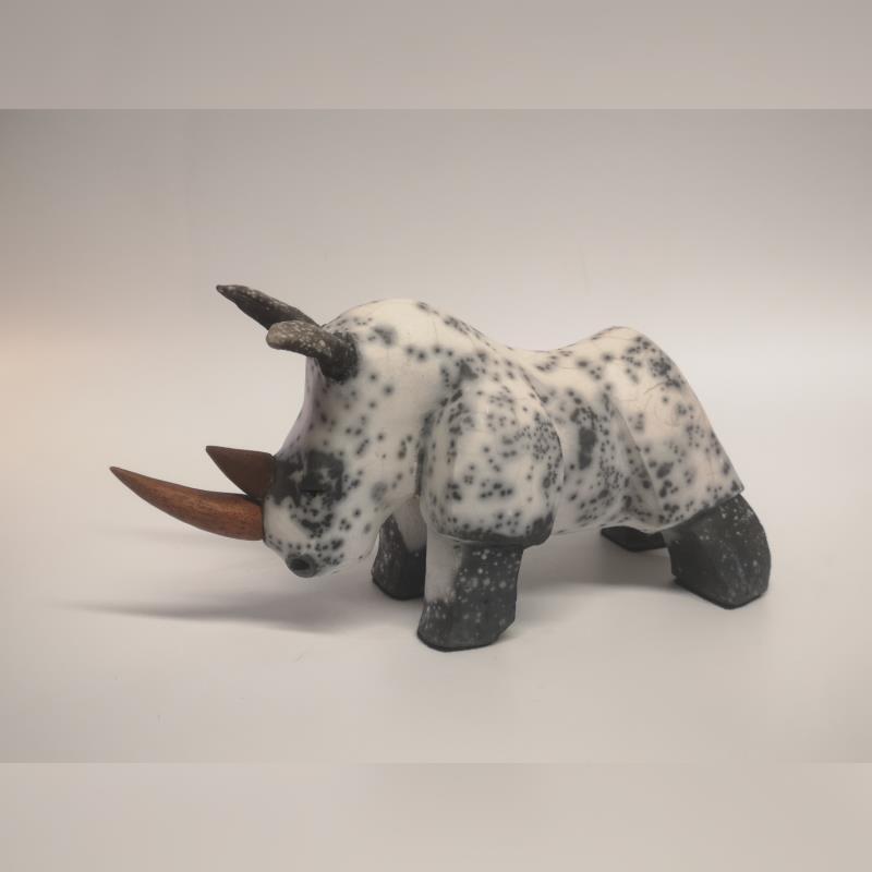 Sculpture Le Rhinocéros  by Roche Clarisse | Sculpture Ceramics Raku
