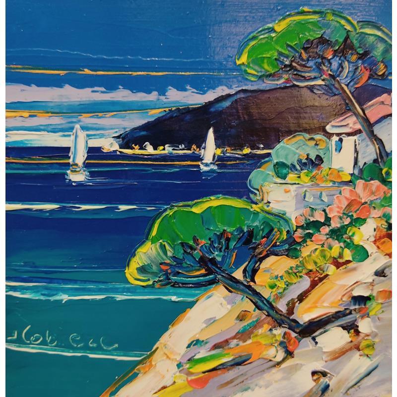 Gemälde Sur la terrasse du cabanon von Corbière Liisa | Gemälde Figurativ Öl Landschaften, Marine