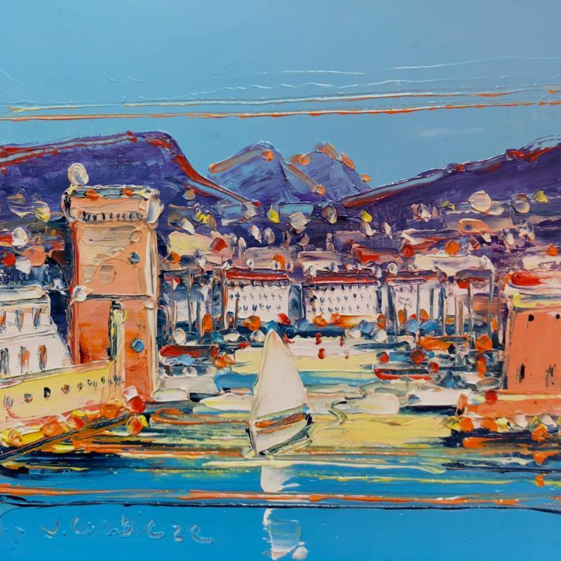 Peinture Petit voilier dans le port de Marseille  par Corbière Liisa | Tableau Figuratif Huile Marine, Nature, Paysages