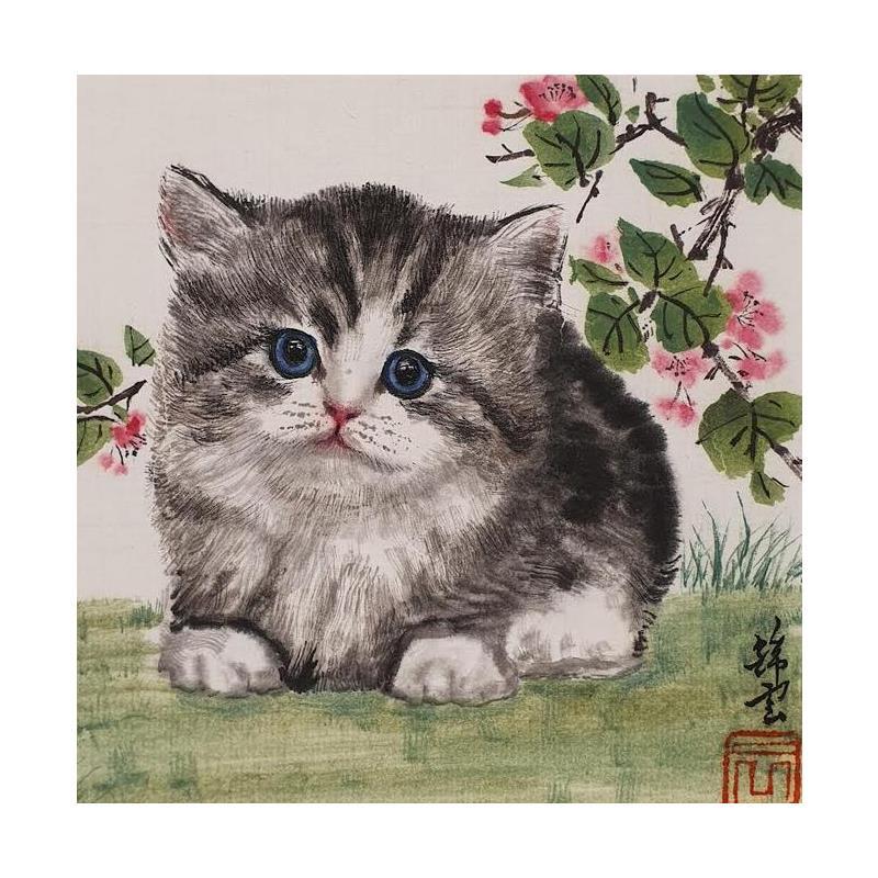 Painting Chaton gris by Tayun | Painting Figurative Animals Ink
