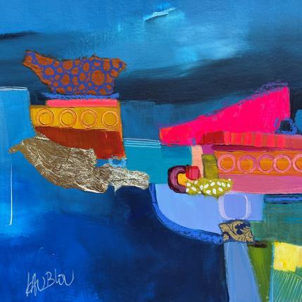 Painting Les refuges aux hublots by Lau Blou | Painting Abstract Acrylic, Gluing, Gold leaf, Pastel Landscapes, Pop icons