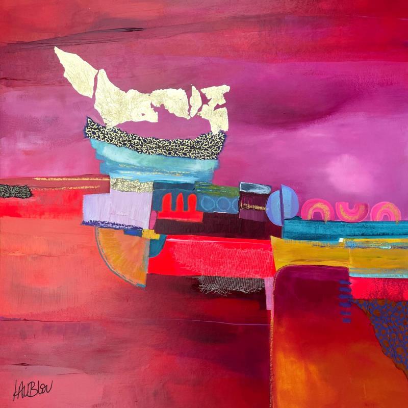 Painting Le chemin des arches by Lau Blou | Painting Abstract Acrylic, Cardboard, Gluing, Gold leaf Landscapes