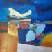 Gemälde Le sablier von Lau Blou | Gemälde Abstrakt Landschaften Pappe Acryl Collage Blattgold
