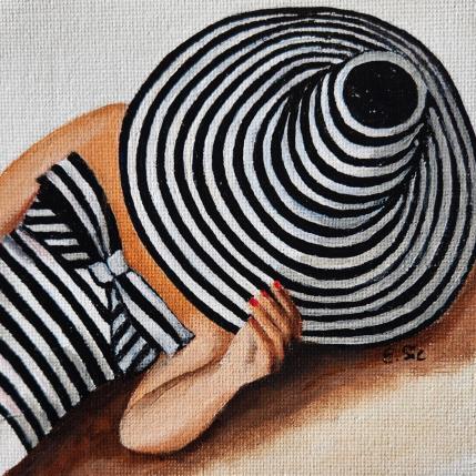 Peinture Chapeau rayé noir par Sie Evelyne | Tableau Figuratif Acrylique Scènes de vie
