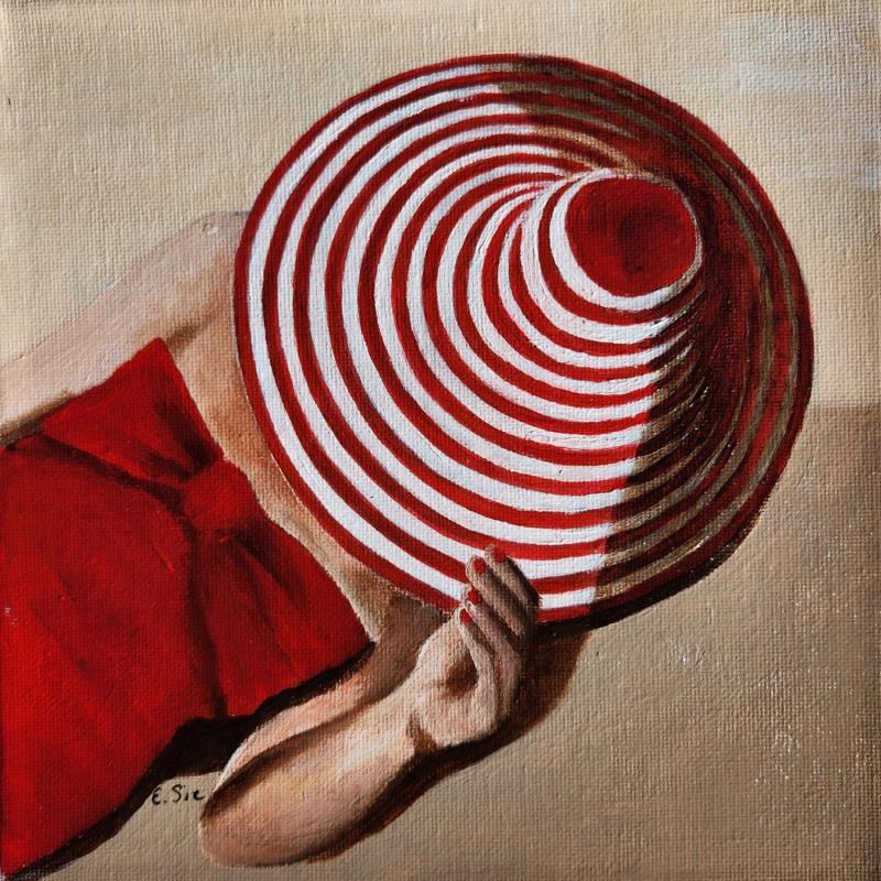 Gemälde Chapeau rayé rouge von Sie Evelyne | Gemälde Figurativ Alltagsszenen Acryl