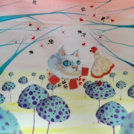 Painting Alice e lo Stregatto scoprono gusti in comune by Nai | Painting Surrealism Acrylic, Gluing Animals, Nature, Pop icons