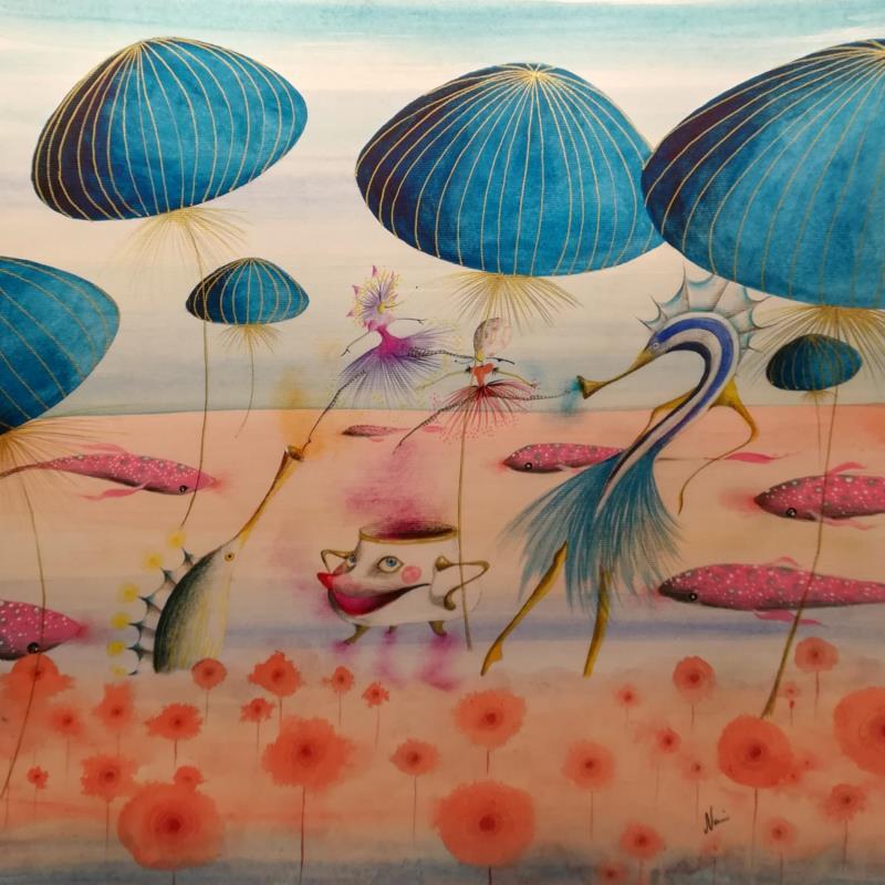 Painting In attesa dell'estate si balla by Nai | Painting Surrealism Music Marine Animals Acrylic Gluing