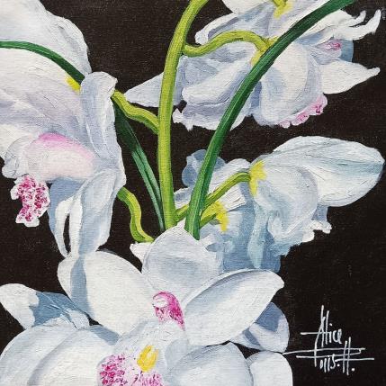 Painting Orchidee-bianco su nero by Parisotto Alice | Painting Figurative Oil Pop icons