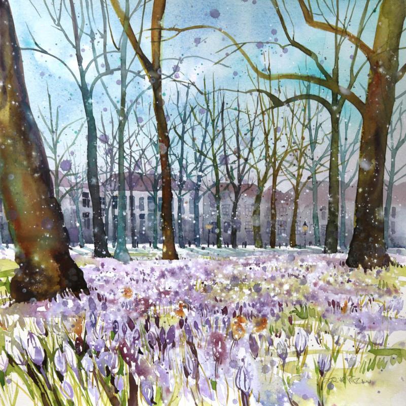 Painting NO.  2478  THE HAGUE  LANGE VOORHOUT CROCUSSES by Thurnherr Edith | Painting Subject matter Urban Watercolor