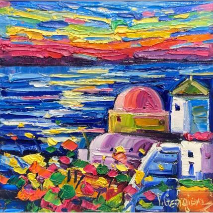 Painting Colorful Santorini by Georgieva Vanya | Painting Figurative Oil Landscapes, Pop icons