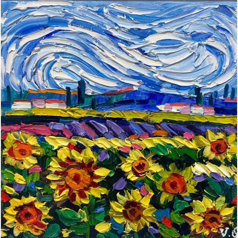 Painting Sunflowers in Provence by Georgieva Vanya | Painting Figurative Landscapes Oil