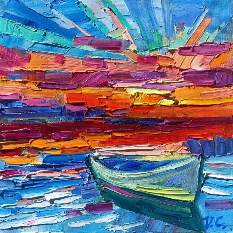 Painting Reflections and the boat by Georgieva Vanya | Painting Figurative Landscapes Oil