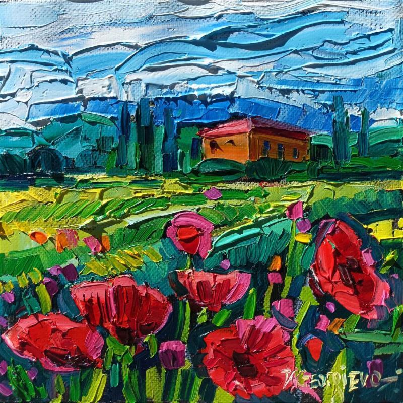 Painting Poppies on the hill by Georgieva Vanya | Painting Figurative Oil Landscapes, Pop icons