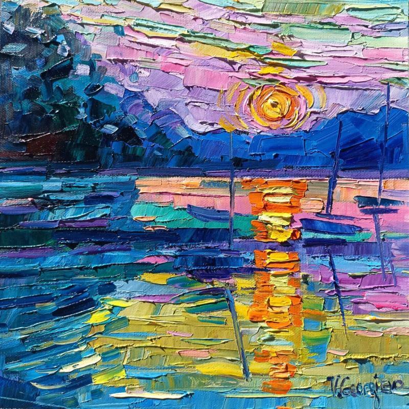 Painting Sunrise on lake by Georgieva Vanya | Painting Figurative Oil Landscapes