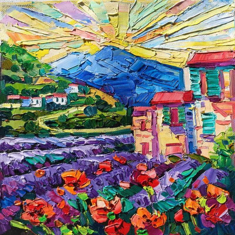 Painting Lavender fields in Provence by Georgieva Vanya | Painting Figurative Landscapes Oil