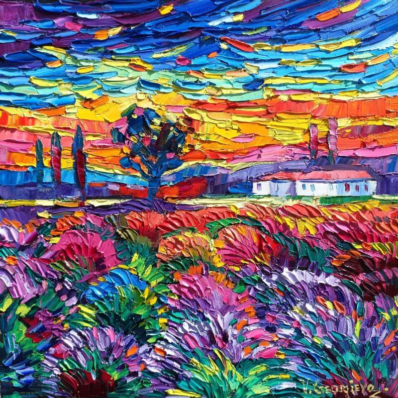 Painting Lavender Field by Georgieva Vanya | Painting Figurative Oil Landscapes