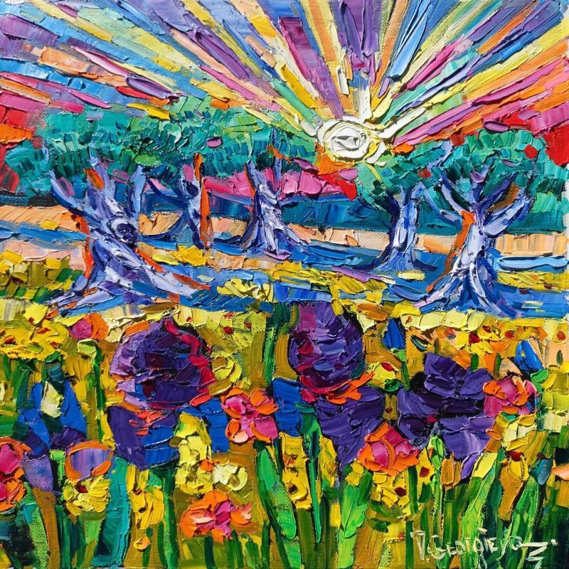 Gemälde Iris & Olive Trees von Georgieva Vanya | Gemälde Figurativ Landschaften Öl