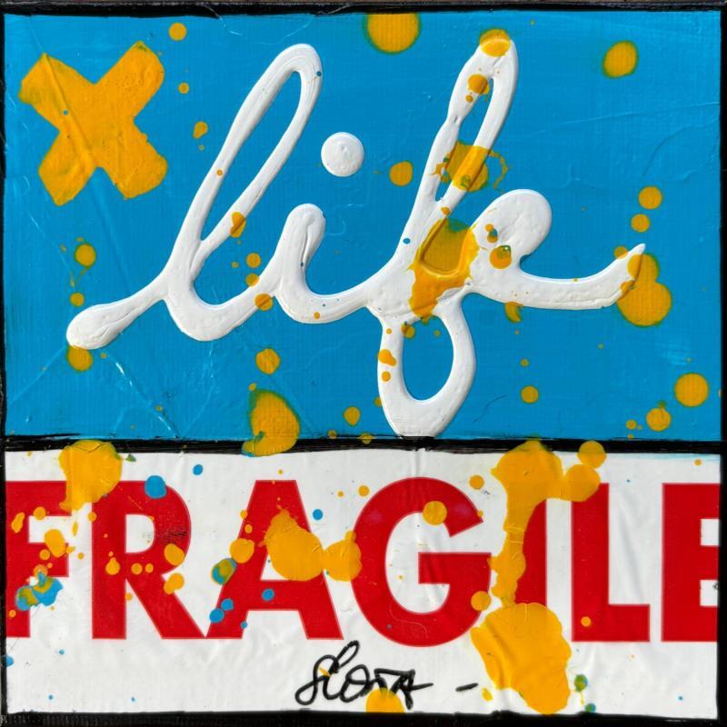 Painting Fragile life (bleu) by Costa Sophie | Painting Pop-art Acrylic Gluing Upcycling