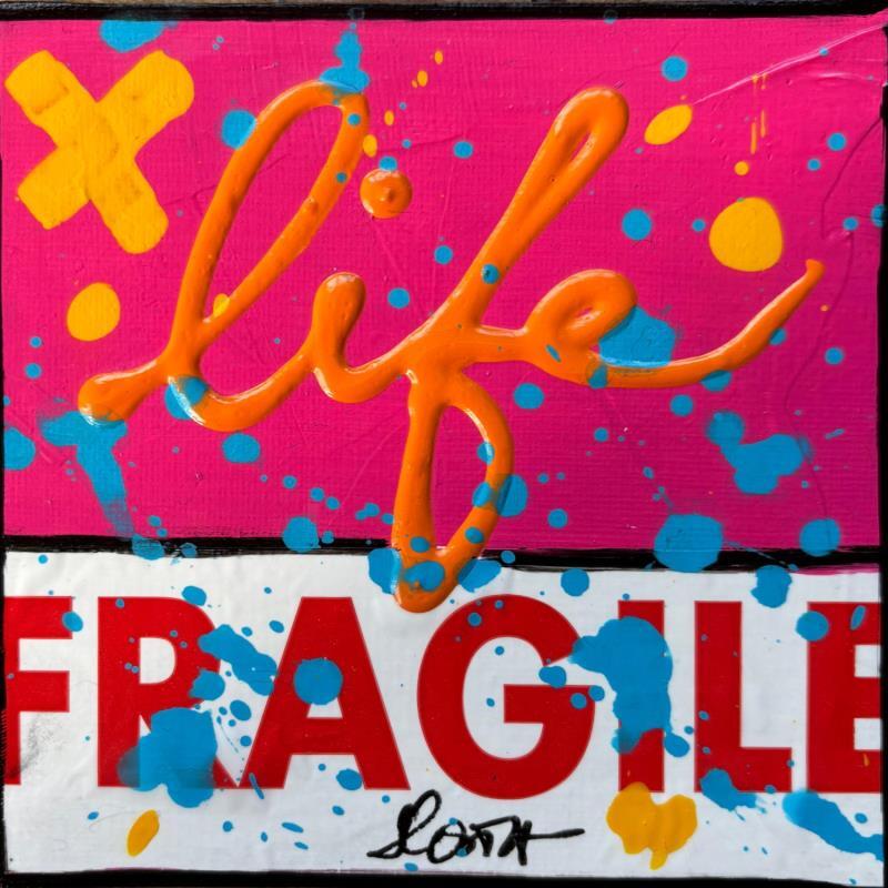 Gemälde Fragile life (rose) von Costa Sophie | Gemälde Pop-Art Acryl, Collage, Upcycling
