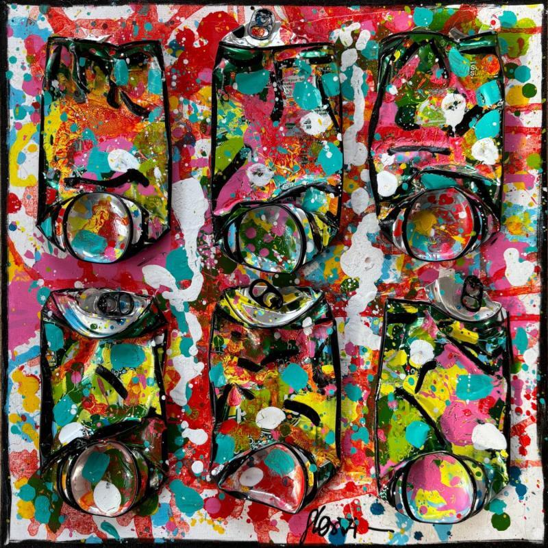 Gemälde Coke in party von Costa Sophie | Gemälde Pop-Art Acryl Collage Upcycling