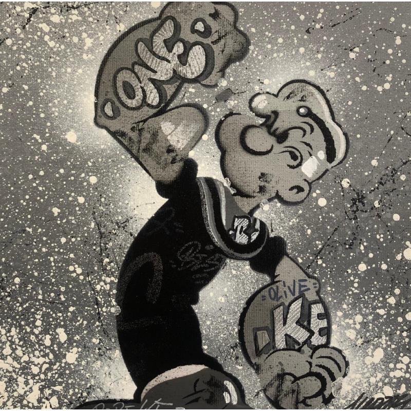 Gemälde Popeye gris von Kedarone | Gemälde Pop-Art Pop-Ikonen Graffiti Acryl