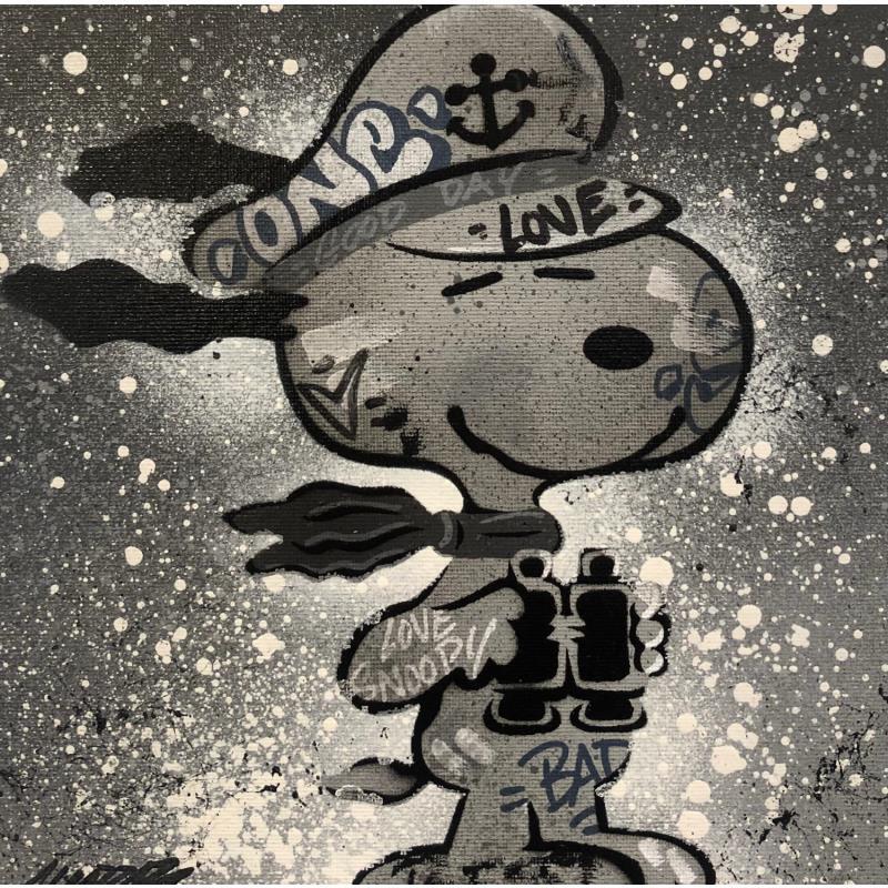 Gemälde Snoopy Captain gris von Kedarone | Gemälde Pop-Art Pop-Ikonen Graffiti Acryl