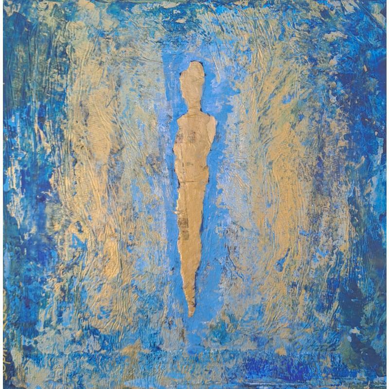 Gemälde De l'Or dans l'Azur von Rocco Sophie | Gemälde Art brut Acryl Collage Sand