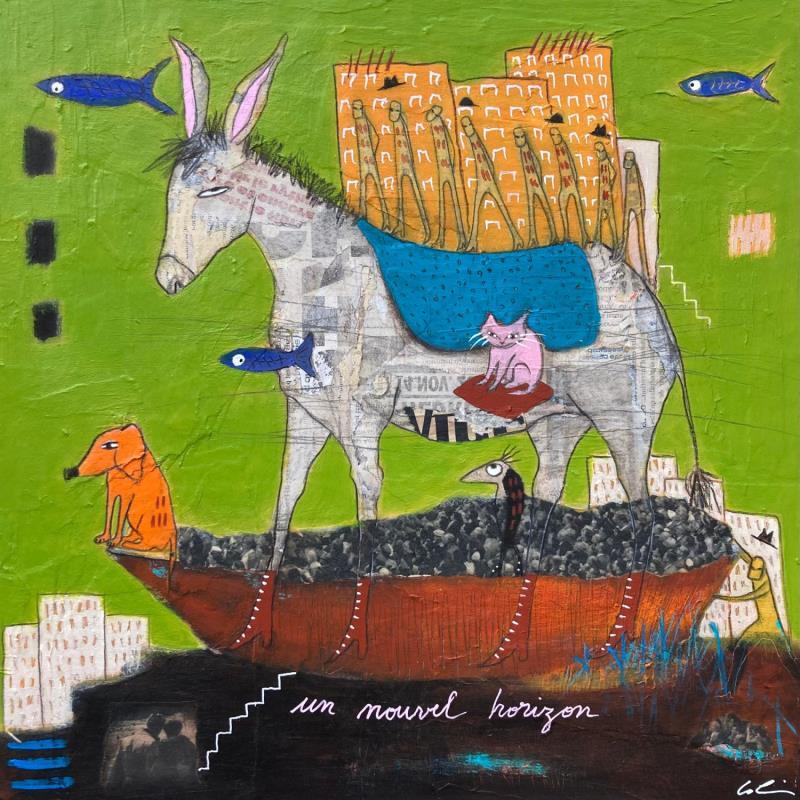 Peinture Un nouvel horizon. par Colin Sylvie | Tableau Art Singulier Acrylique, Collage, Pastel Animaux