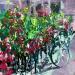 Peinture Biking amidst Amsterdam´s  flowers par Rodrigues Bené | Tableau Figuratif Urbain Acrylique
